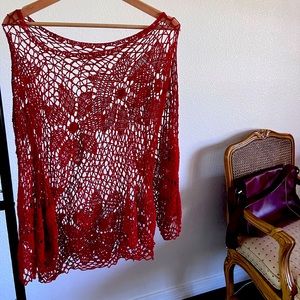 Red crochet long sleeve top